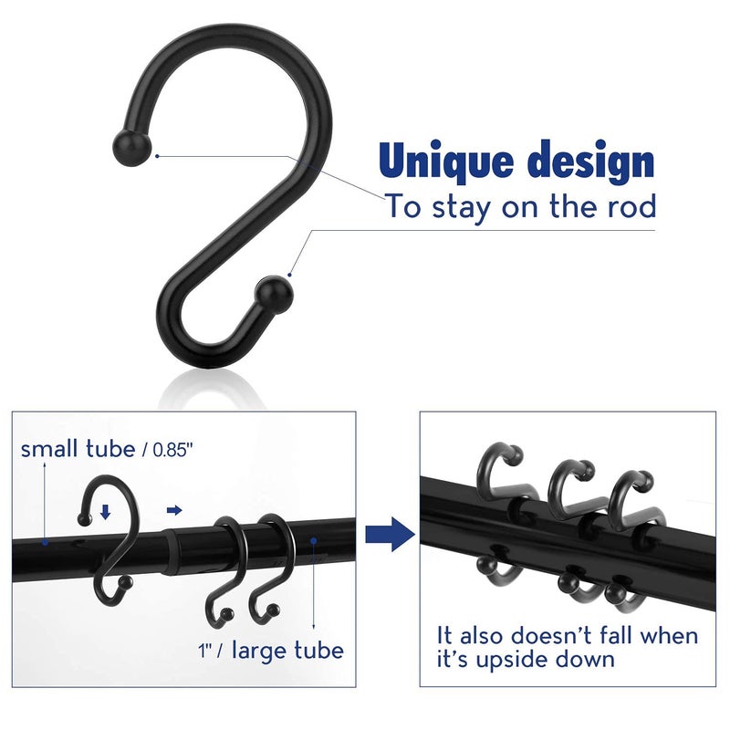 UNCONSIL Metal Shower Curtain Hooksï¼ŒSet of 12 Ringsï¼ŒRust Resistant S Shaped Hooks Hangers for Kitchen Utensils, Clothing, Towels, etc. (Black) - Image 3